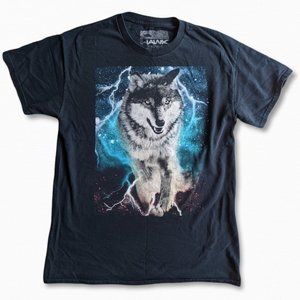 Vintage 90’s Black White Wolf Graphic short sleeve Tee T Shirt